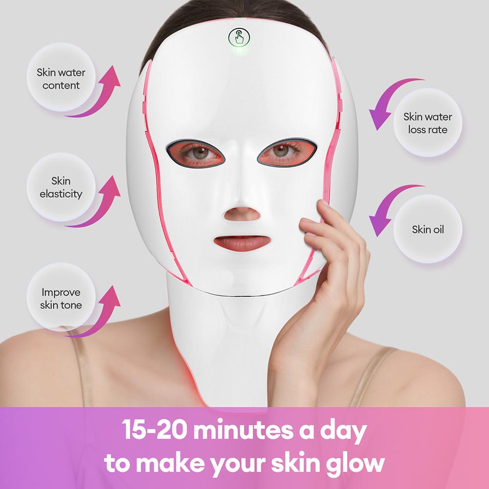 Newly Upgraded LED Face Mask with Neck Wireless 7 Colors Photon LED Facial Mask Repair Skin Rejuvenation Firming Beauty Tool