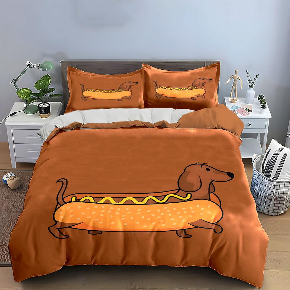 Hund Cartoon Dekoratives Set Weiche Bequeme Bettbezug Bettwäsche-Set Enthalten 1*Bettbezug & 2*Kissenbezüge, Geschenk