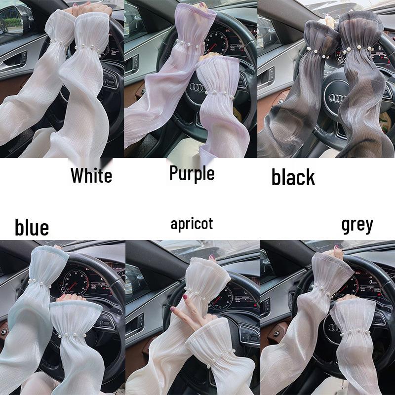 Fashion 8 Pearl Light Silk Summer Sunscreen Sleeves: Breathable, Loose Ice Silk Arm Covers for Women