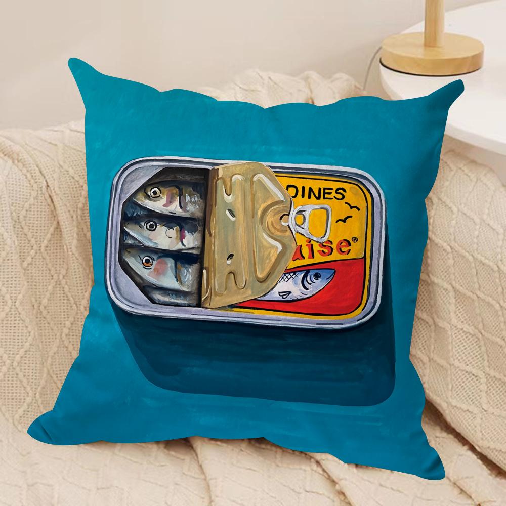 CoastalCharm Sardine Can Cushion Cover Soft Plush Fabric DoubleSided Printed Sofa Cushion Cover for All Seasons Home Decor Gift
