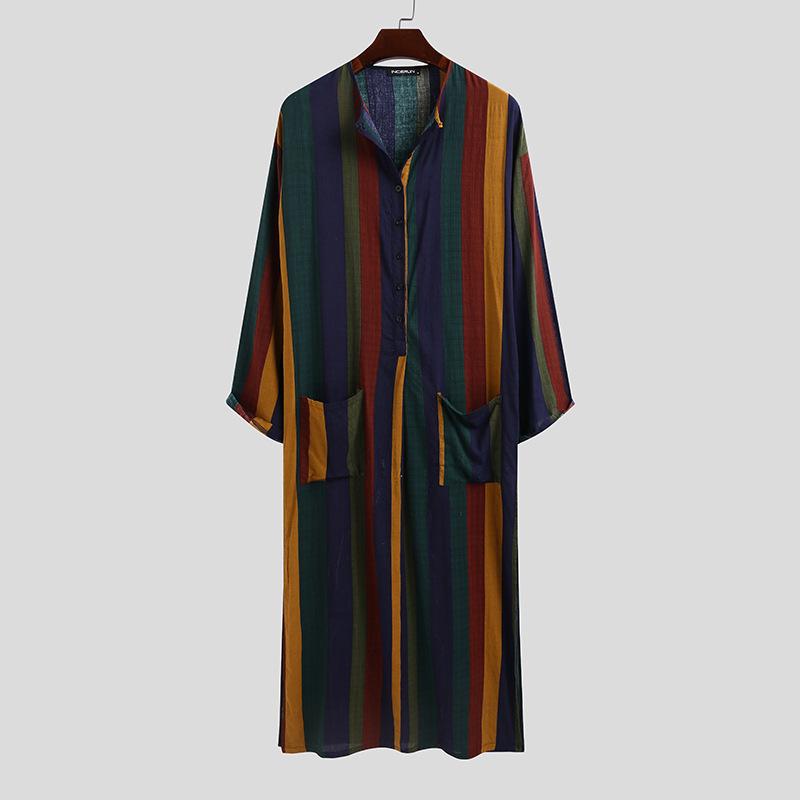 2026 Autumn Men's Striped Exotic Long-Sleeve Shirt-Robe