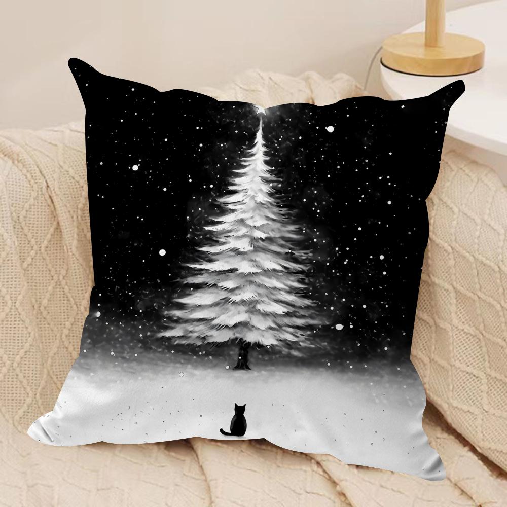 Black Cat Night Cool Cushion Cover Silky Short Plush Invisible Zipper Dustproof Sofa Pillow Case For Home Decor