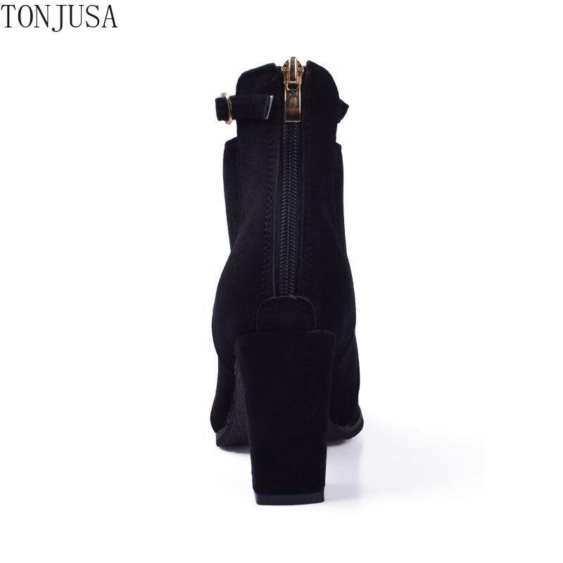 Støvler Høye hæler Ankel Damestøvler Mote Chunky Heel Dame Short Boots Sko Khaki Damesko