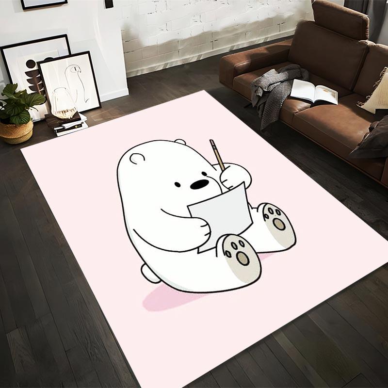 

Cute White Bear Cartoon Drawing on Pink Background Soft Decorative Carpet Rug Suitable for use as an anti-slip1 for1room and bedroom sofas 40x60cm( 15x23in )