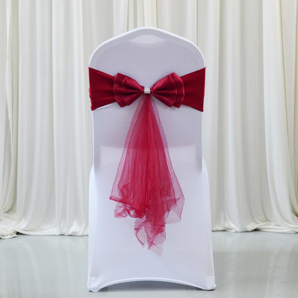 Wedding Chair Satin Sash Bow Tie Organza Ribbon Chair Sashes Stretch Bow Knot For Dining Room Banquet Party Decoration Supplies