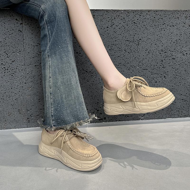 Retro Lace-up Thick-soled Casual Shoes for Women A New Versatile Single Shoe for Women Kangaroo Shoes