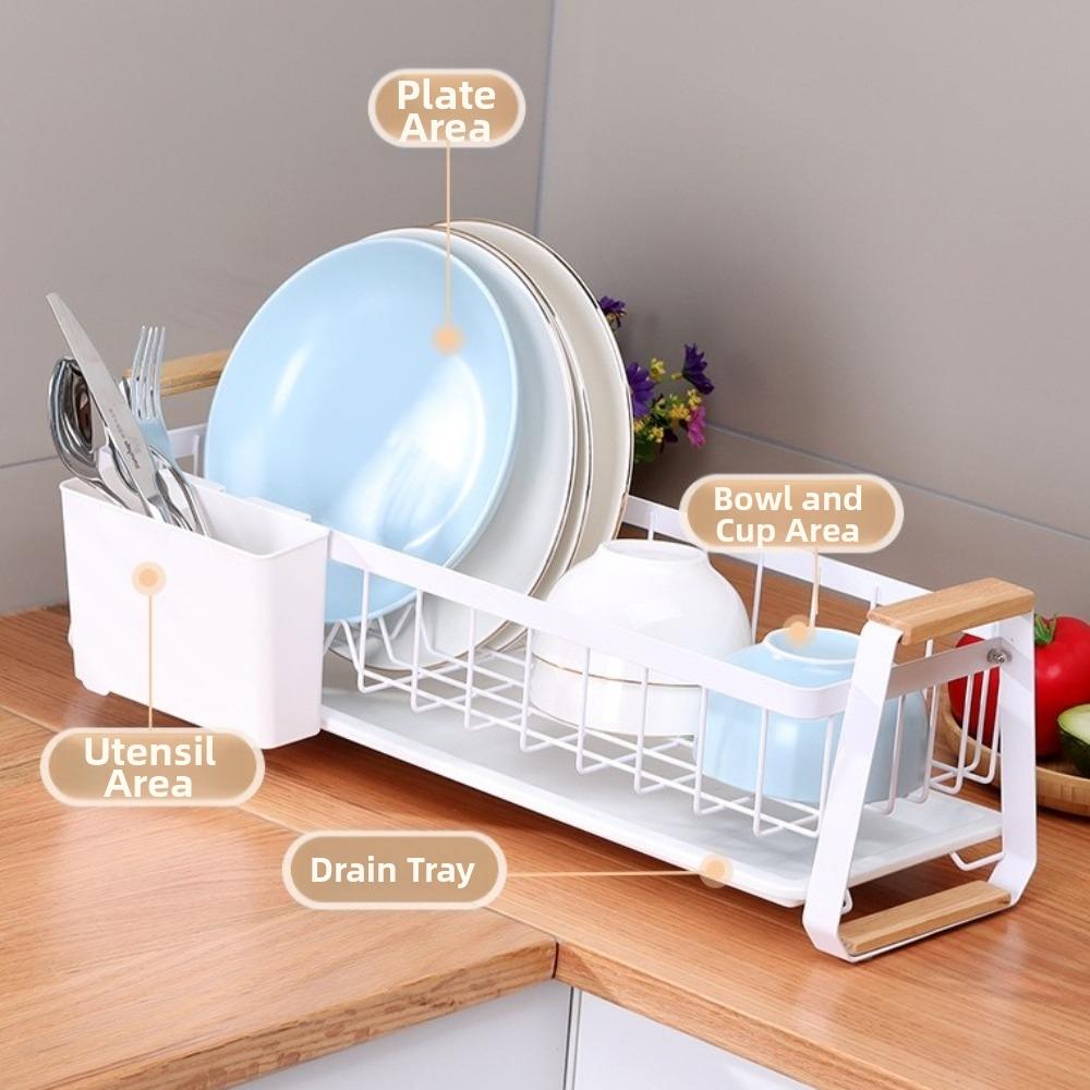 Detachable Kitchen Dish Rack Wooden Handle Kitchen Organizer Dish Drying Drain Rack  Household