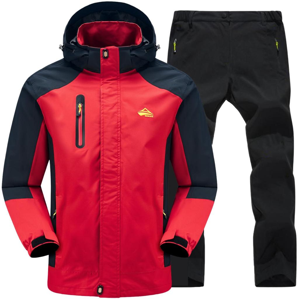[Benke] [Wind and Rain Resistant] Outdoor Jacket, Top and Bottom Set, Men's, Mountain Climbing, Fishing, Motorcycle, Bicycle, Camping, Trekking,