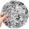 50Pcs Transparent Black White Vintage Flower Plant Stickers Decals Creative Diy Laptop Scrapbooking Decoration Pet Stickers