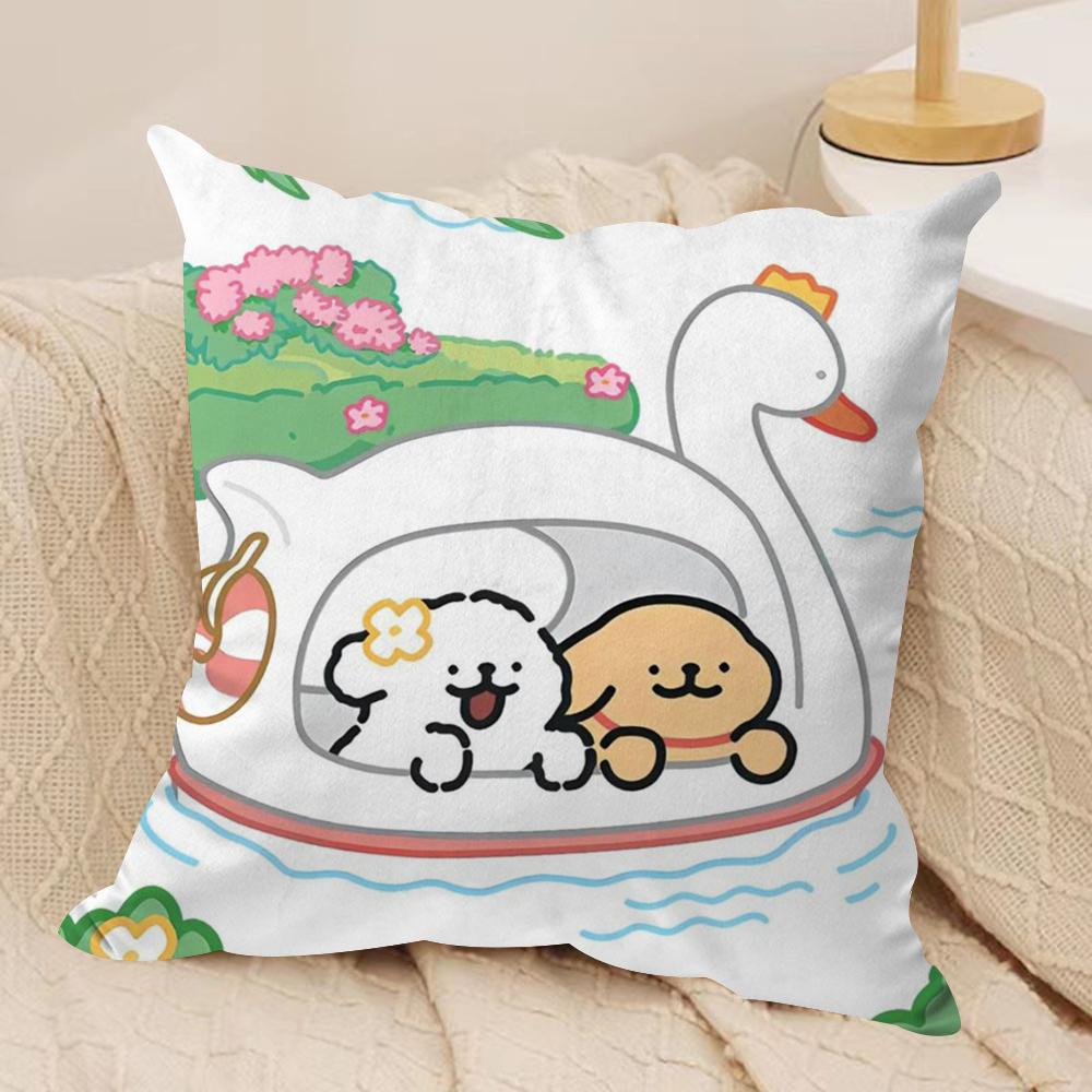 Korean Line P-Puppy Cushion Cover Soft Plush Fabric Double-Sided Printed Sofa Cushion Cover for All Seasons Home Decor Gift