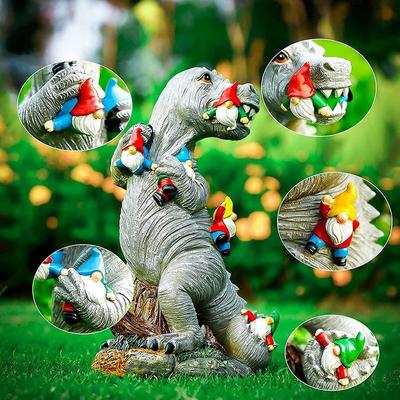 Frecher Niedlicher Dinosaurier Garten Zwerg Essend Harzstatuen Kunst Dekoration für Outdoor Heimzubehör