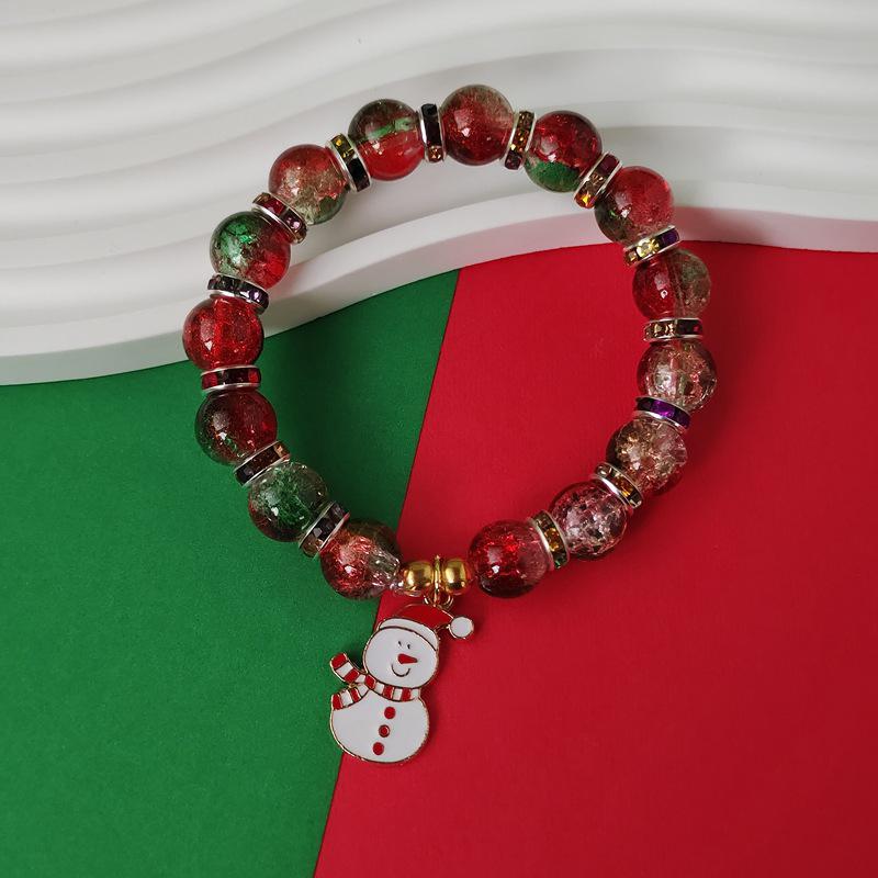 Christmas Diamond Santa & Snowflake Glass Bracelet: Stylish & Versatile Holiday Accessory.