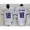 Mens NFL Minnesota Vikings 18 Jefferson 9 McCarthy White Purple Embroidered Football Jersey Sportswear