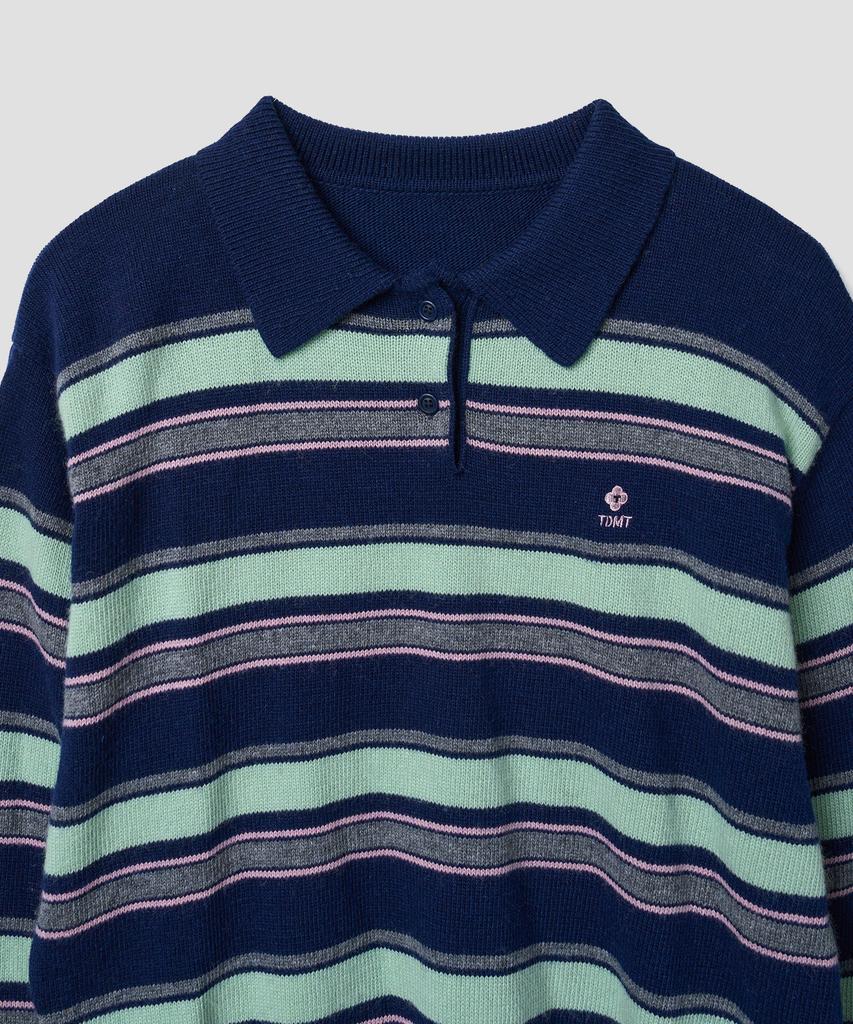 TTUDEMENT Retro Stripe Polo Knit Navy