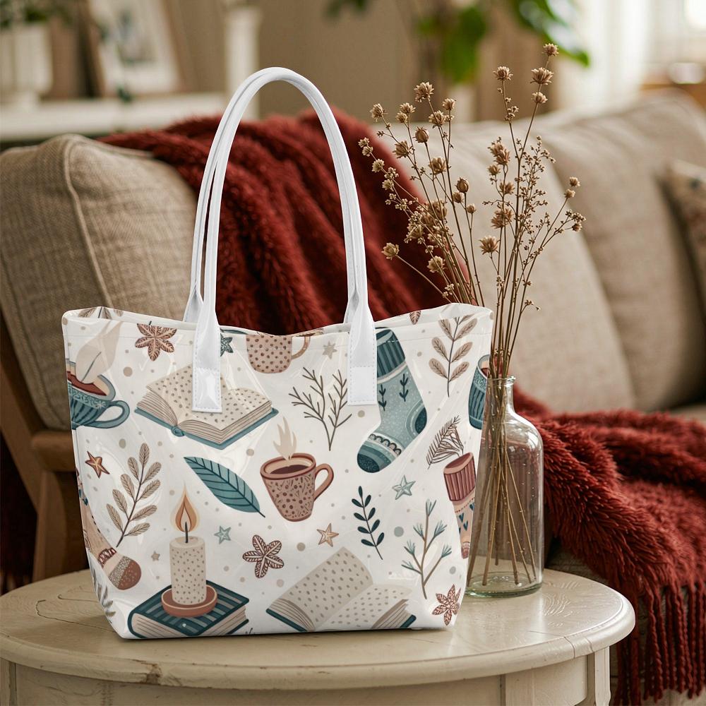 Warm Autumn Theme Printed Casual Tote Bag for Daily Shopping Outdoor Commute Portable Shoulder Bag