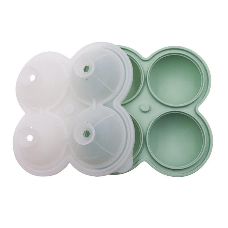 AT19-Ice Ball Silicone Mold 4-Cavity Round Ice Cube Tray Including Lid For Cocktails, Whiskey& More Perfect