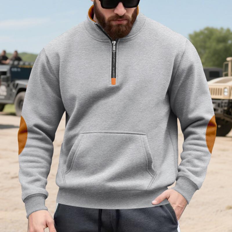Spring Autumn New Men's Fleece Sweatshirt Stand-up Collar Half Zipper Pullover Long Sleeve Sweatshirt Corduroy Trend Men's Tops