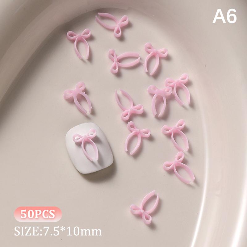 50Pcs Ribbon Bow Nail Accessories 3D Flatback Resin Bow Nail Charms Diy Spring Nails Art Decorations Parts