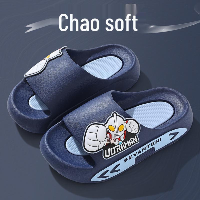 Ultraman Cartoon Summer Sandals for Kids: Parent-Child Style, Non-Slip, Soft Sole for Home, Bath, and Outdoor Use.