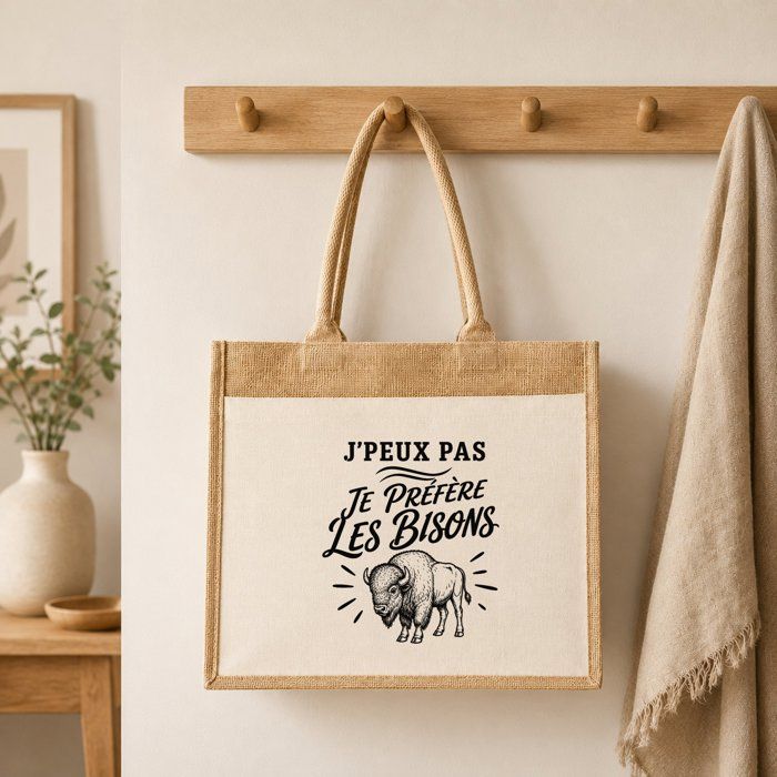 Sac cabas - PLANETEE - J'peux pas minimaliste - Toile de jute et coton - 21 L (43×33×21 cm) - Anses 65 cm
