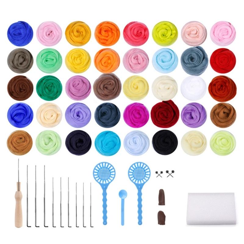Needle Felting Kits 40 Colors Wool Roving Set Needle Felting Starter Kits with Felting Tool Needle Felting Supplies