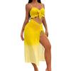 3Pcs/Set Swimsuit Set Bowknot Lace-up Ruffle Hem Sling Bra High Waist Swimming Trunks Side Drawstring Mesh Skirt Set Hot Spring Pool Swimwear