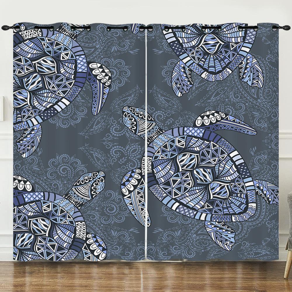 Curtains Ocean Turtle Nautical Curtains European and American Blackout Curtains Bedroom No Punching Shade