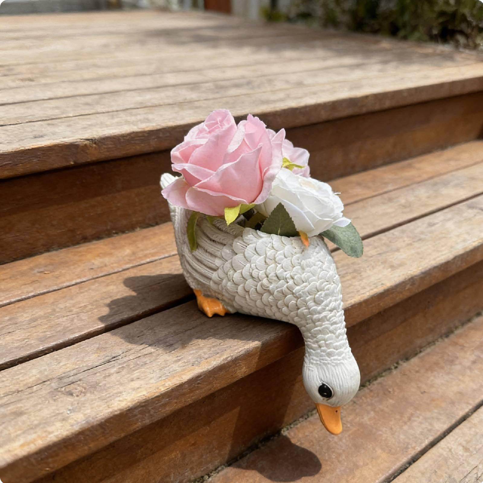 Resin Duck Sculpture Pot Whimsical Decor Flower Indoor Outdoor Use Animal Shaped Planter