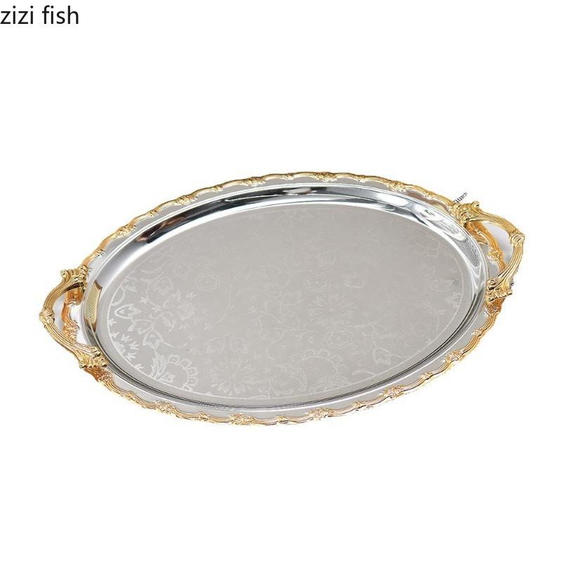 European Style Metal Storage Tray Oval Cake Tray Fruit Plate Jewelry Trays Ornament Crafts Dessert Plate Dim Sum Dish Snack Bowl