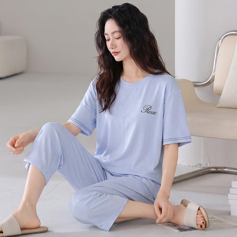 Cool pajamas women's summer modal short-sleeved cropped pants summer cool thin loose large size women's loungewear