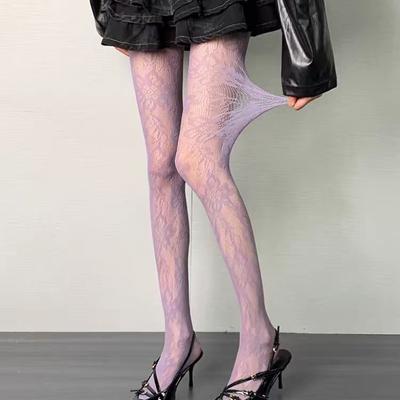 Hot Girl Sexy Hollow Retro Pantyhose Millennium Y2k Thin Fishnet Socks Flower Colorful Lace Stockings Fishnet