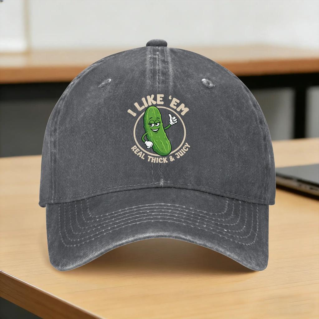 Baseball Cap I Like Em Real Thick and Juicy Funny Pickle Meme Joke Spring Stylish Trucker Hat Sports Sun-Proof Baseball Caps