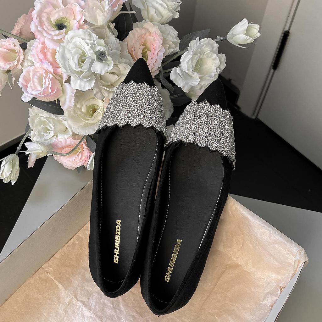 2025 Autumn Silver Rhinestone Pointed Toe Low-Cut Women's Shoes - 5CM Hidden Heel, Comfortable Fit