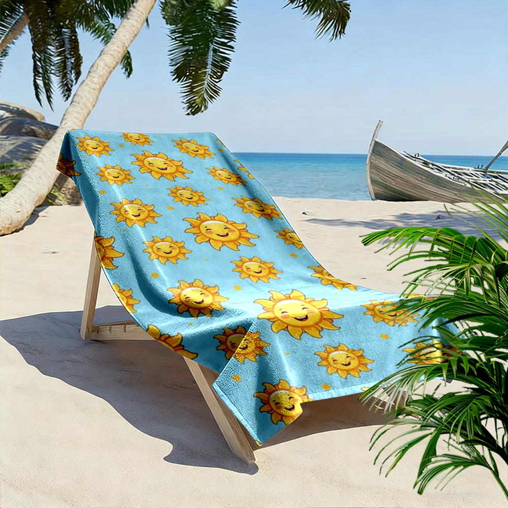 Smiling Suns Pattern Blue Background Beach Towel Quick-drying for Travel Outdoor Sports Jogging Beach and Swimming