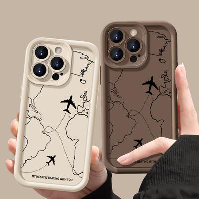Simple Aircraft Route Print Matte TPU Phone Case For iPhone 17 16 Pro Max 15 Pro 14 Plus 13 12 11 XR XS 8 7 Lens Protection Shockproof Soft Back Cover