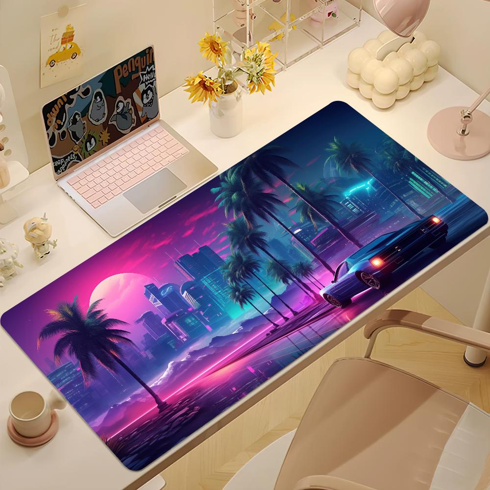 Sunset Palm Tree Sports Car Burning Mouse Pad Nonslip Thickened MousePad Large Writing Lockedge Office Student Gaming Cushion