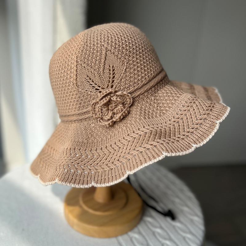 Summer outdoor breathable sunscreen bucket hat women's big eaves show face small elegant versatile sun hat