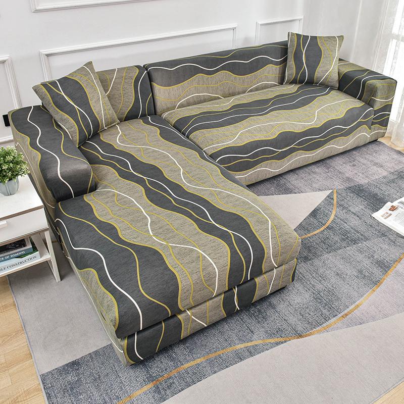 Stretch Sofa Überwurf Sofabezug Spandex Rutschfest, mit elastischem Saum für L-Form Ecksofas, Ideal für Kinder und Haustiere