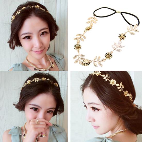 Women Elegant Baroque Leaf Flower Elastic Headband Hair Band Party Beach Gift