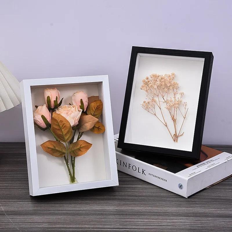 

Simple Stereo Hollow 3cm Solid Wood Dried Flower Photo Frame Ornament Creative Handmade DIY Dried Flower Embellishment Picture 6 inches (photo 10 x15cm) чорний