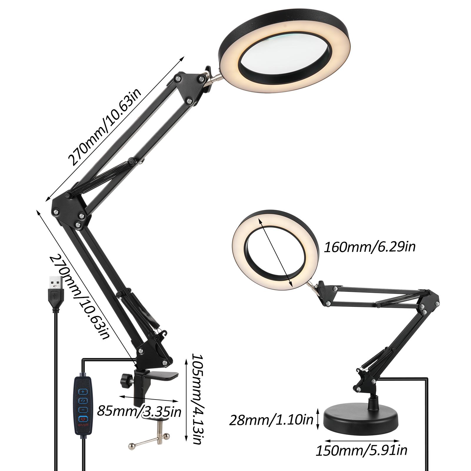 

10X Magnifying Glass with Light Stepless Dimmable 2 in 1 Desk Lamp and Clamp Adjustable Swing Arm LED Lighted Desk Lamp