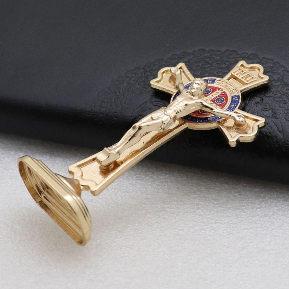 Golden Cross Ornaments Metal Statues Enamel Ornaments Creative Handicrafts Desktop Decor Office Decor Jesus Cross Icon