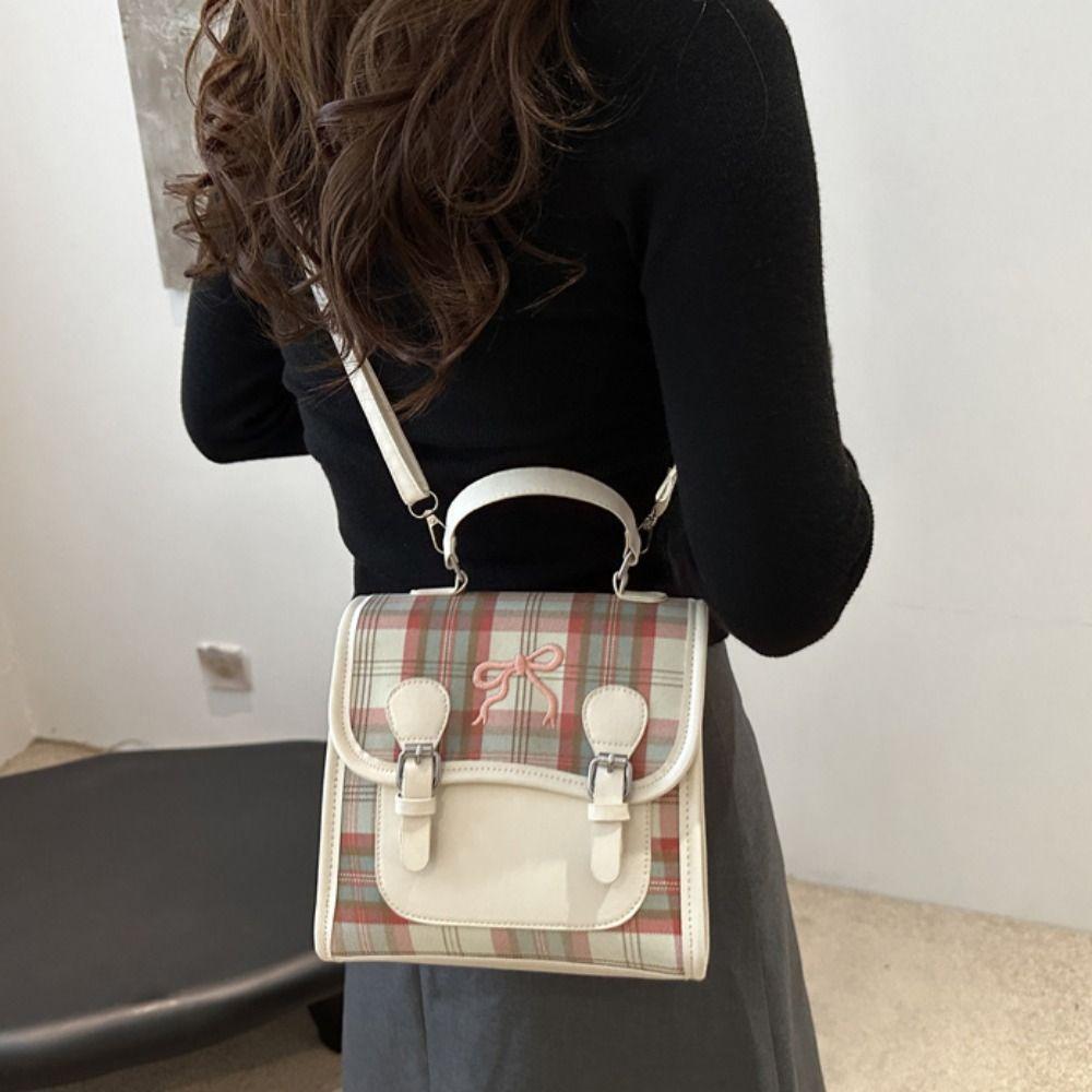 Plaid College Style Backpack Handbag Teens School Bag Cute Women Crossbody Bag  Students