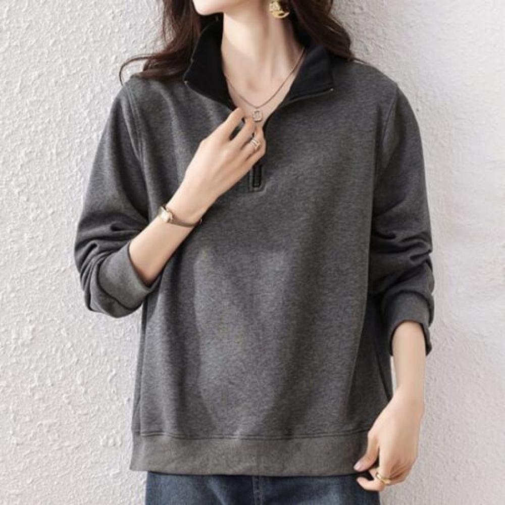 Navava Casual Solid Zip Up High Neck Long Sleeve Sweatshirt Nt2958