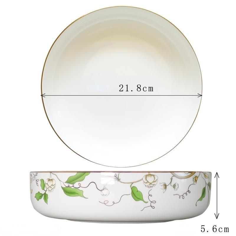 

Чаша из костяного фарфора для микроволновой печи с крышкой, цветочная керамическая миска для еды круглая глубокая тарелка для салата, фруктов, лапши, столовые приборы 21.8cm x 5.6cm зелёный