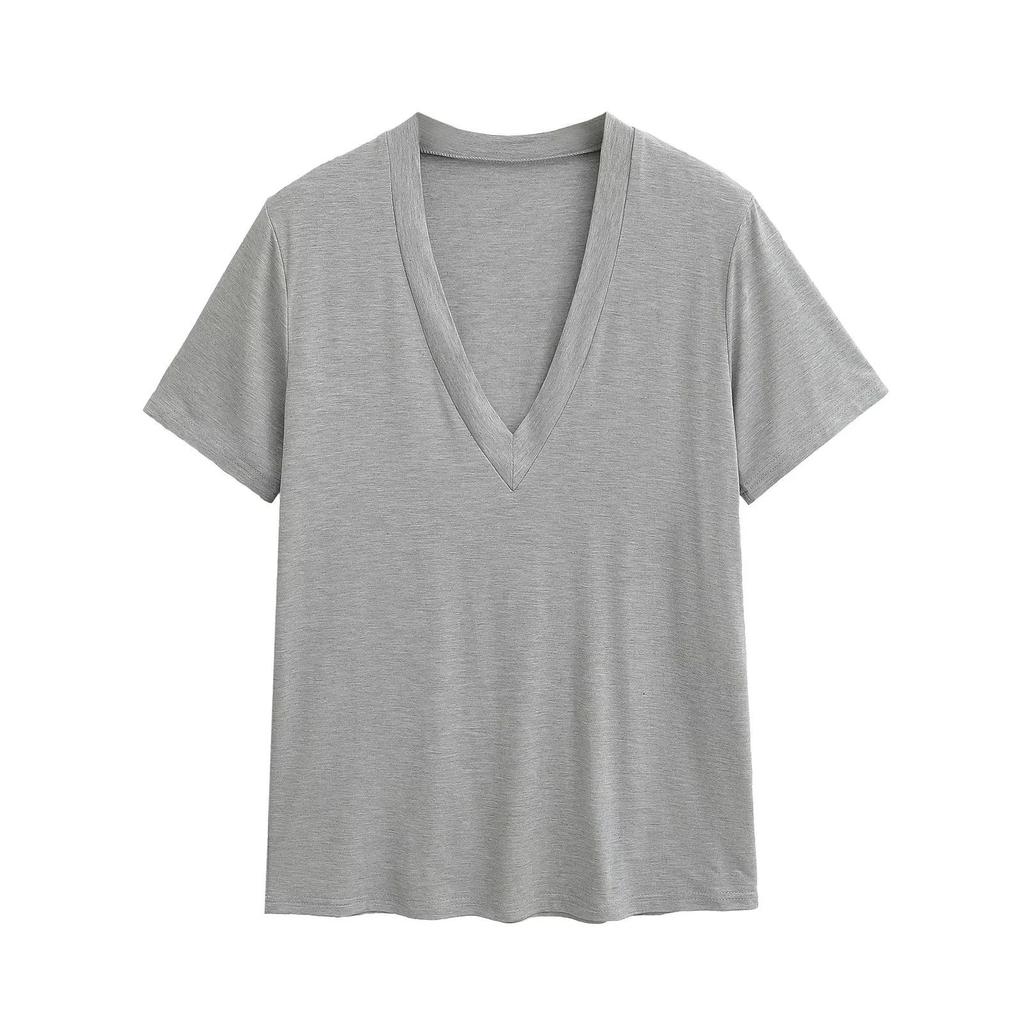 Retro Korean Basic V-Neck Loose Short-Sleeved Women's T-Shirt