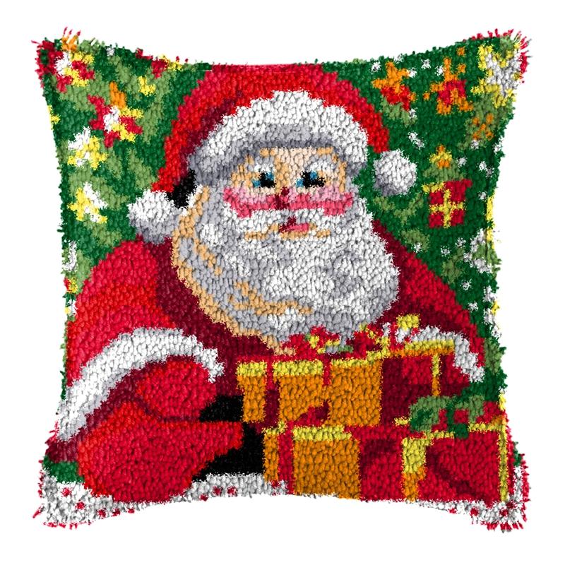 Christmas Deer Latch Hook Kit Santa Claus Knot Pillow Package Embroidery Latch Hook Kits Cushion Pillowcase Set For Needlework
