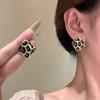 Silbernadel Leopardenmuster Rauten Falten Ohrringe Steckerohrringe Retro-Stil Exquisite Vielseitige Ohrringe Schmuck