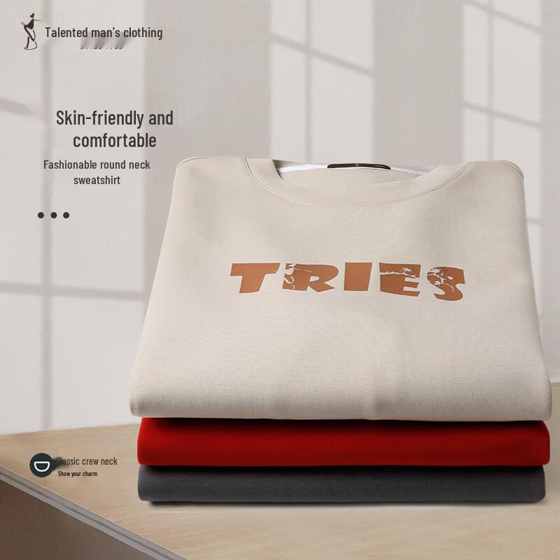 

TRIES Men s Letter Print Air Cotton Blend Round Neck Sweatshirt 4XL