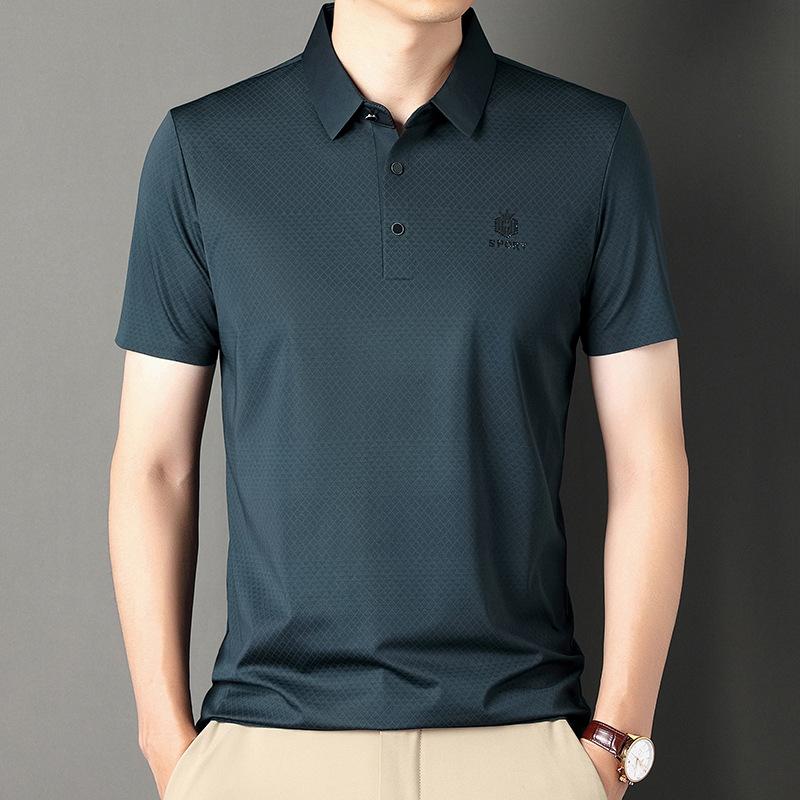 Summer New Short-Sleeved T-shirt Men's Young and Middle-Aged Lapel Loose Business Casual Hot Thin Solid Color Polo Shirt